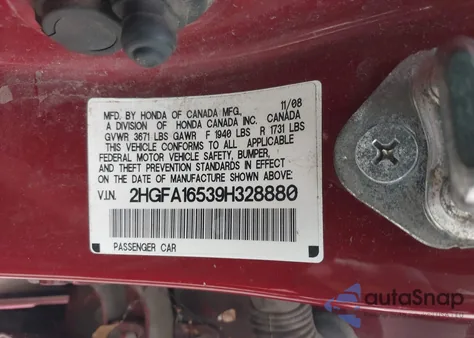 2009 Honda Civic Lx from USA, damaged, VIN 2HGFA16539H328880
